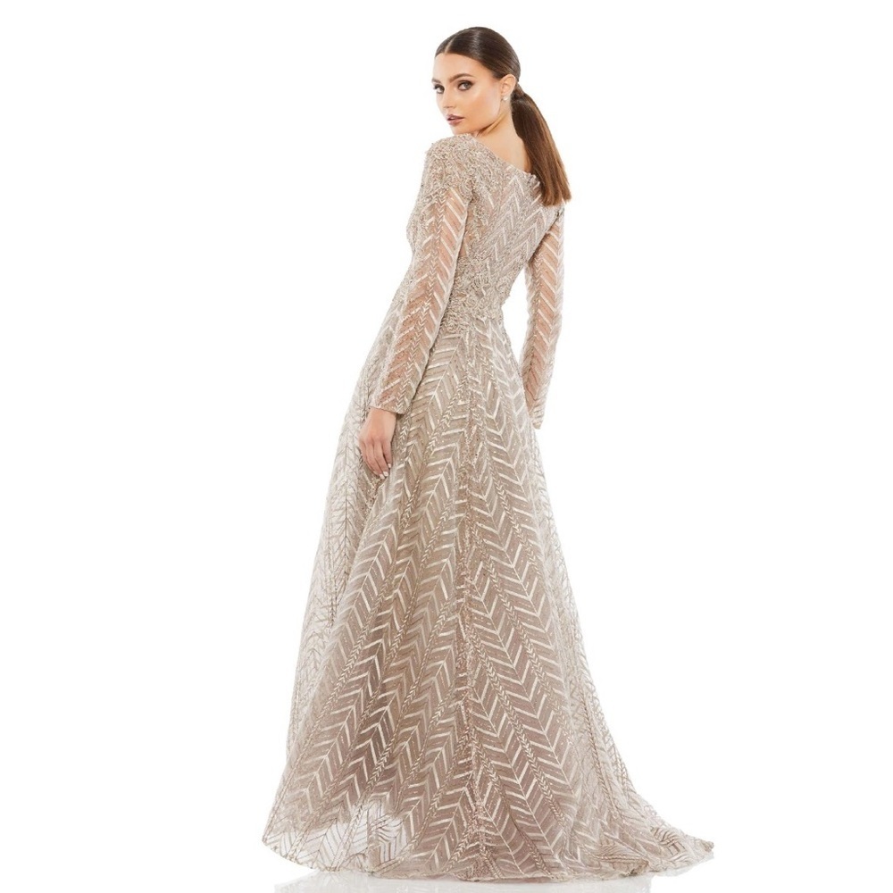 Mac Duggal 20189 Embellished Illusion Long Sleeve Wrap Over A Line Gown Sz 4 NWT - Picture 2 of 14